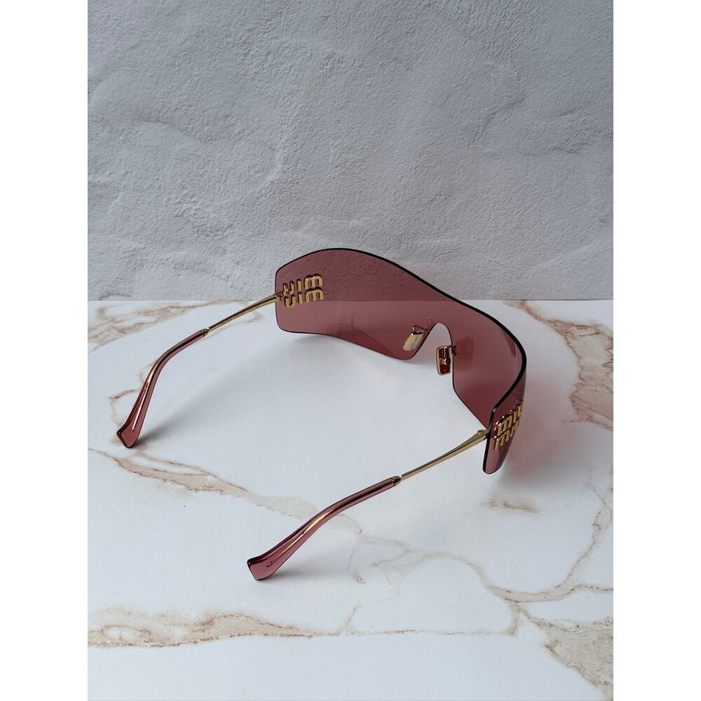 NEW Miu Miu MU B53 Mask Sunglasses in Gold Red $632 - Picture 6 of 7